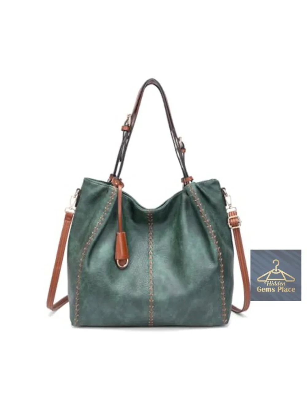 PU Leather Hobo Shoulder Bag with Rivet Detail Tote